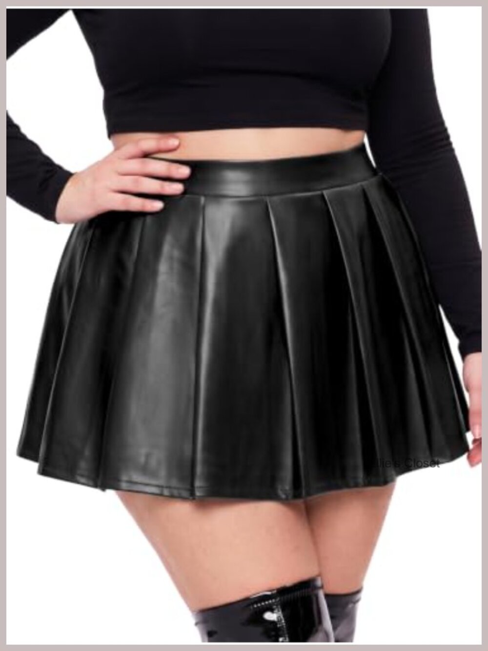 Faux Leather Plus Size Mini Skort Pleated A-Line High Waist Built-in Shorts